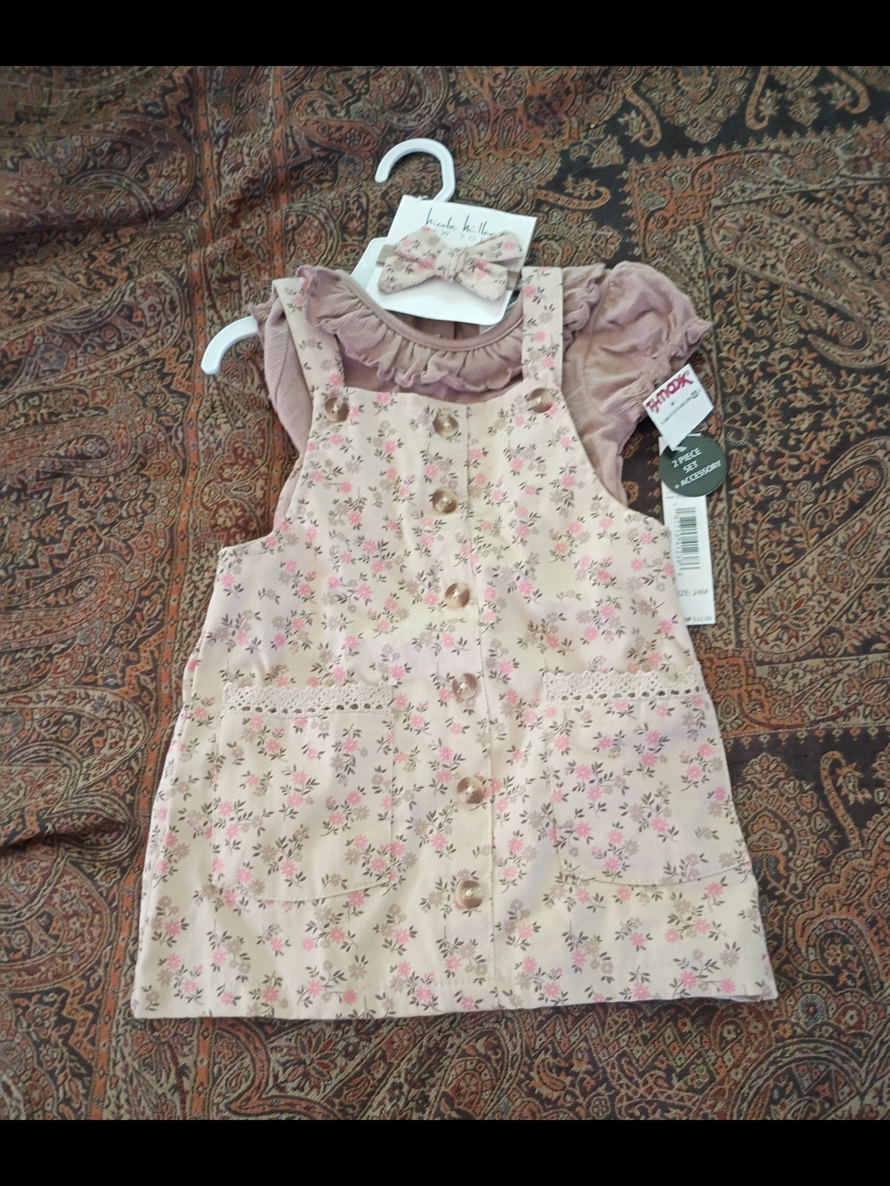 2T Kids Nicole Miller Floral Pinafore Set in Blush Pink NWT